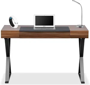 Homeology ADONIS Walnut and Matte Black Legs Ergonomic Home Office Luxury Computer Desk