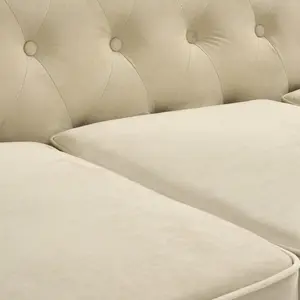 Velvet Chesterfield 3 Seater Sofa - Cream