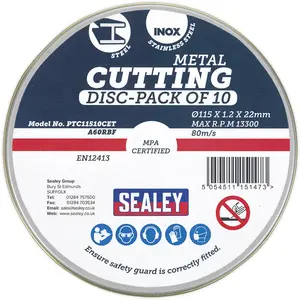 10 Pack of 115mm Flat Metal Cutting Discs for General Purpose Use