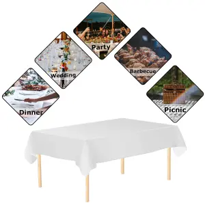 White Plastic Table Cover, Disposable Wipe Clean Waterproof Tablecloth - 54"x72"