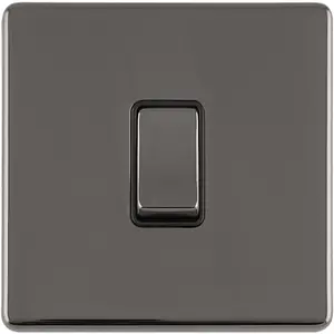 1 Gang Single 10A INTERMEDIATE Light Switch SCREWLESS BLACK NICKEL Metal Rocker