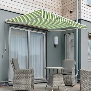 Primrose Awnings 2.0m x 1.5m Retractable Manual Half Cassette Green Stripe Awning Outdoor Patio Canopy