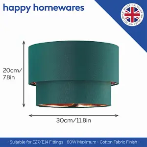 Modern Forest Green Cotton Double Tier Ceiling Shade with Shiny Copper Inner