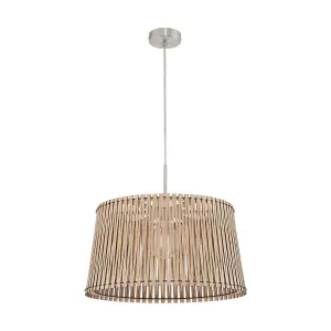 Pendant Ceiling Light Colour Satin Nickel Shade Maple Wood Bulb E27 1x60W