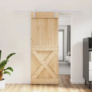 Berkfield Sliding Door with Hardware Set 80x210 cm Solid Wood Pine