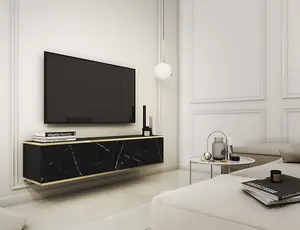 Stylish Oro Floating TV Cabinet H300mm W1350mm D320mm in Black Marble - Chic Entertainment Solution