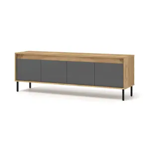 Sleek Oak Golden & Basalt TV Cabinet with Push-To-Open Doors W166cm H56cm D40cm for Modern Entertainment Spaces