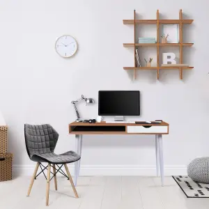 Nautilus Designs Walnut Computer Desk with White Legs, Drawer & Open Storage Compartment