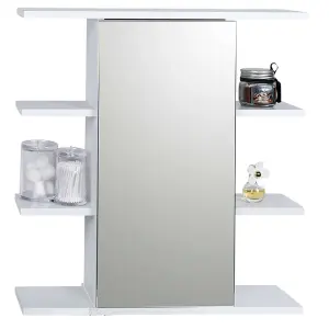 URBNLIVING Height 60cm Wooden Wall White Bathroom Storage Cabinet with Mirror and 1 Single Door