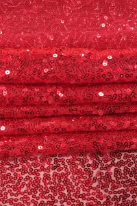 Neel Blue Shiny Fabric Sequin Backdrop Glitter Curtain, Red - 4ft x 9ft