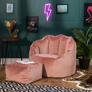 Icon Velvet Bean Bag Chair & Footstool Dusk Pink