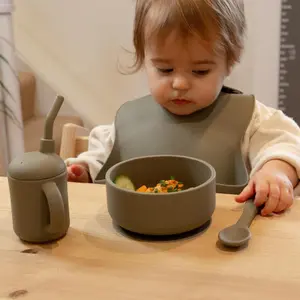 Tiny Dining - Baby Silicone Suction Bowl & Spoon Set - Silver Sage