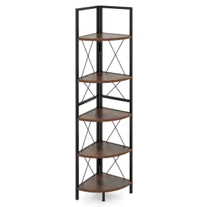 COSTWAY 5 tier Corner Bookshelf 160 CM Tall Corner Storage Shelves w/ Metal Frame