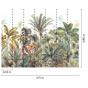 Grandeco Hayley Jungle Palm Trees 7 Lane Textured Mural,  2.8 x 3.71m, Green