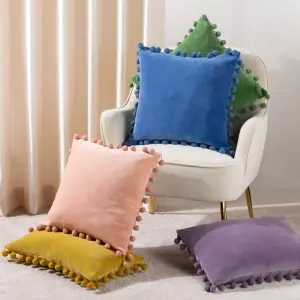 furn. Dora Velvet Pom Pom Feather Rich Cushion