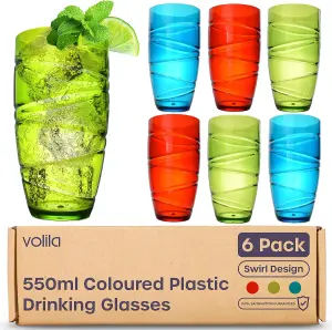 6 Pack Plastic Drinking Glasses Reusable Acrylic Tumblers, Shatterproof & Stackable Cups for Picnics, Parties & Daily Use