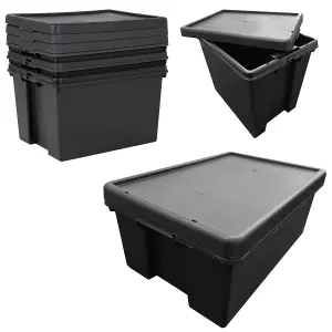 5 x 150L Extra Large Super Strong Black Impact Resistant Heavy Duty Plastic Storage Containers With Lid