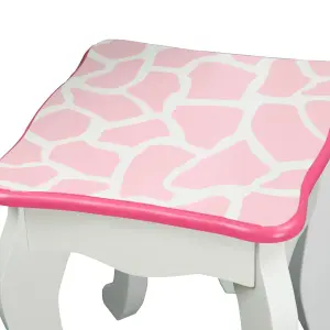 Teamson Kids Dressing Table, Play Vanity Set with Mirror & Stool - Pink/White/Giraffe Print