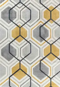 Valencia Modern Hexagon Design Carved Area Rugs Grey 60x220 cm