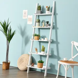 Costway 5 Tier Wooden Ladder Shelf Unit Wall-mounted Bookcase Display