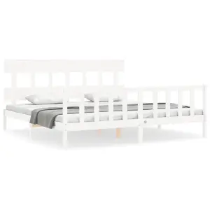 Berkfield Bed Frame with Headboard White Super King Size Solid Wood