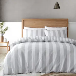 Catherine Lansfield Cove Stripe Reversible Duvet Cover Set with Pillowcase Silver Grey