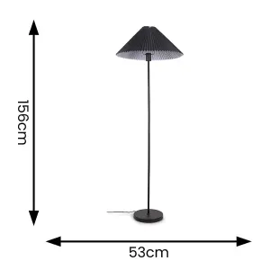 ValueLights Akira Black Metal Floor Lamp with Pleated Lampshade