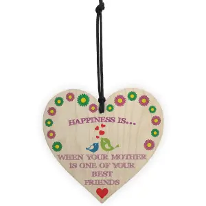 Red Ocean When Mother Is Best Friend Wooden Hanging Heart Plaque