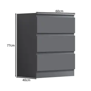 Dark Grey Chest Of 3 Drawers Scratch Resistant Bedroom Furniture