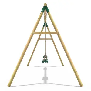 Rebo Wooden Garden Swing Set with 2 Swings and Trapeze Bar - Comet Green