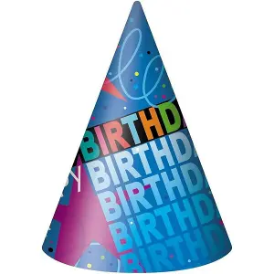 Unique Party Cosmic Birthday Hat (Pack of 8) Multicoloured (One Size)