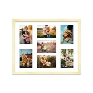 20x16 Inch 7 Opening Photo Collage Frame, Display Seven 6x4 Inch Photos, Multi Aperture Family Picture Frame, Gold