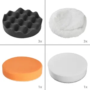 Buffer Pads - 3 pads, 5 sponges, 2 microfibre cloths, 3 polishing machine heads - colourful