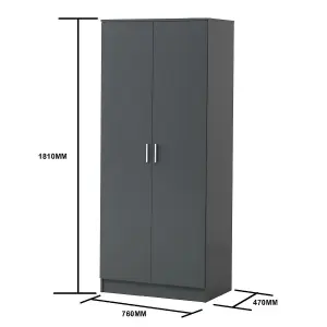 2 Door Double Wardrobe In Dark Grey