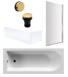 Round Single Ended Bath, Bath Screen, Panels and Brushed Brass Waste -1700x700mm