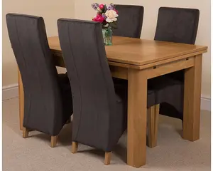 Richmond 140cm - 220cm Oak Extending Dining Table and 4 Chairs Dining Set with Lola Black Fabric Chairs