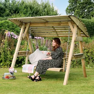 Zest Miami Wooden Garden Swing Seat Bench With Roof Canopy