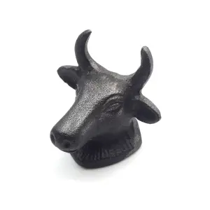 Oakcrafts - Small Antique Cast Iron Horned Cow Cabinet Knob - Approx 55mm - Pack of 6