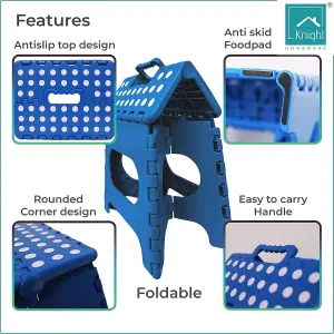 Knight Folding Step Stool Strong Heavy Duty Skid Resistant Stool for Kids and Adults  H29 x L27 x W22cm - Blue