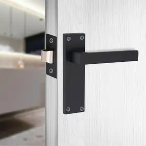 5 Set Door Handles Packs Internal Set Victorian Straight Delta Design Matt Black Finish 150mm Backplate with Latches and Hinges