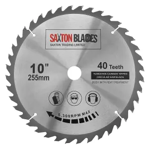 Saxton TCT25540T254B TCT Circular Saw Blade 255mm x 40 Teeth x 25.4mm Bore