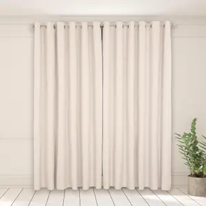 Woven Texture Pair of Curtains, Cream - 66 x 72