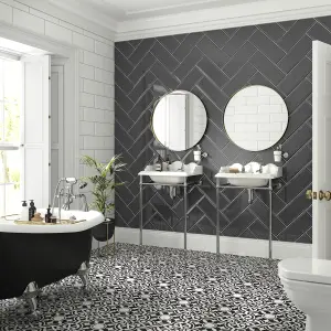 Johnson Tiles Bevel Graphite Gloss Ceramic Wall & floor Tile Sample