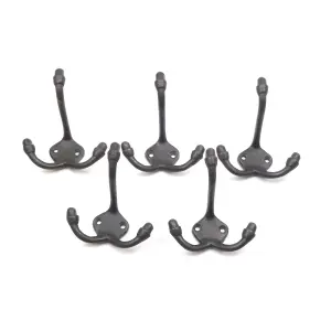 Oakcrafts - Antique Cast Iron Coat Beaumont Triple Coat Hook 90mm - Pack of 5 Hooks