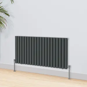 Right Radiators 600x1180mm Horizontal Double Oval Column Designer Radiator Anthracite