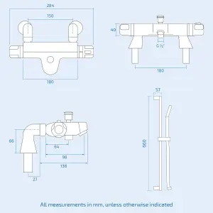 Nes Home Thermostatic Bathroom Bath Shower Valve Mixer Tap With Slider Rail Kit & Handset