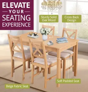 Hallowood Furniture Waverly Oak Dining Table (TAB1200) Set with 4 Small Cross Back Chairs (Beige Seat)