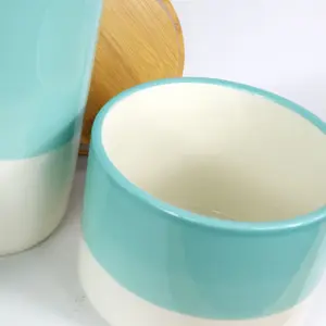 Set of Three Canisters Aqua Green Ceramic Storage Jars with Lids