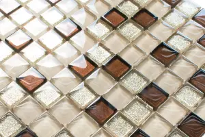 Glass mosaic on mesh for bathroom or kitchen 300mm x 300mm - Bejge Monte Carlo