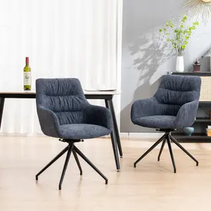 Eva Modern Velvet Dining Chair Swivel Padded Seat W Arms Metal Leg Kitchen 4 Pcs (Blue)